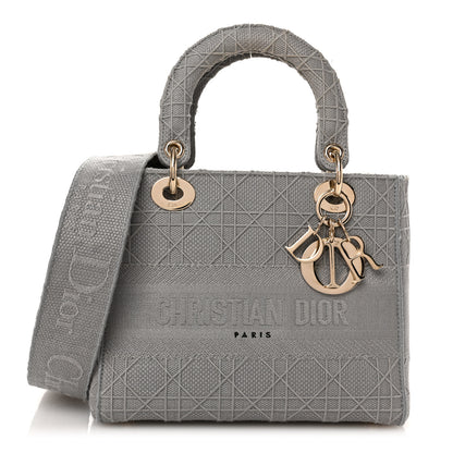 Christian Dior Canvas Embroidered Cannage Medium Lady D-Lite Gray 1 of 10