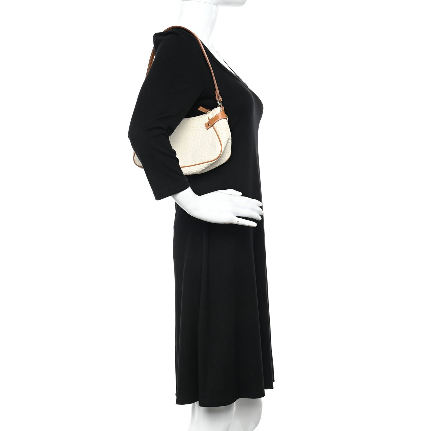 Calfskin Gancini Embossed Shoulder Bag Off White