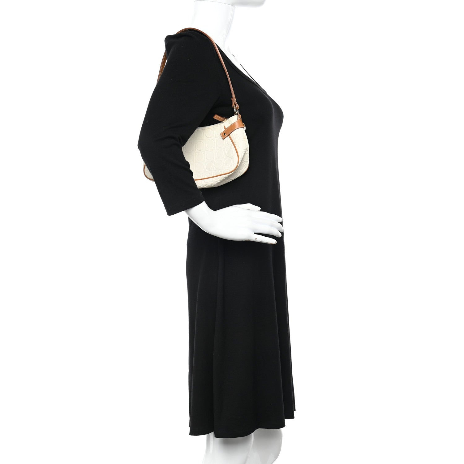 Salvatore Ferragamo Calfskin Gancini Embossed Shoulder Bag Off White 2 of 12