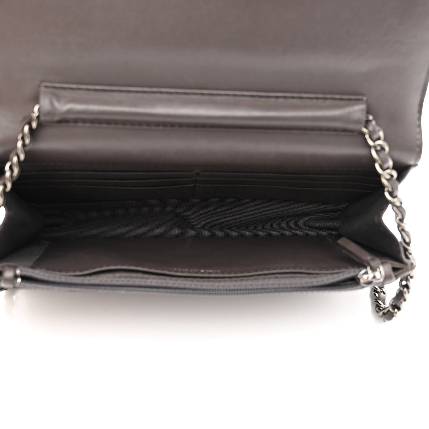 Distressed Patent Chevron Quilted CC Crossing Wallet On Chain WOC Grey