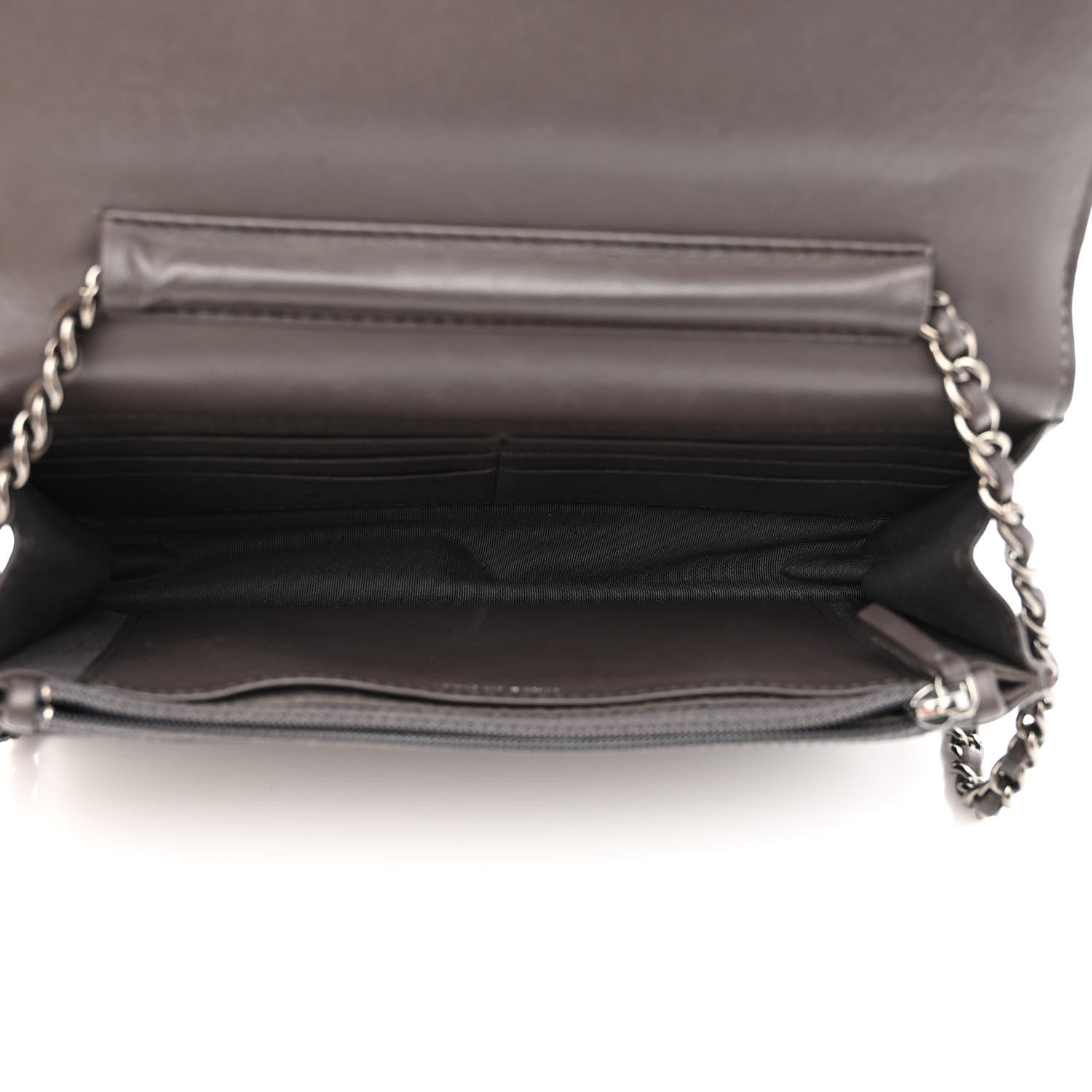 Chanel Distressed Patent Chevron Quilted CC Crossing Wallet On Chain WOC Grey 5 of 14