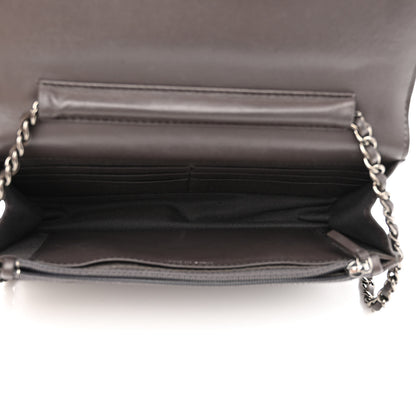 Chanel Distressed Patent Chevron Quilted CC Crossing Wallet On Chain WOC Grey 5 of 14