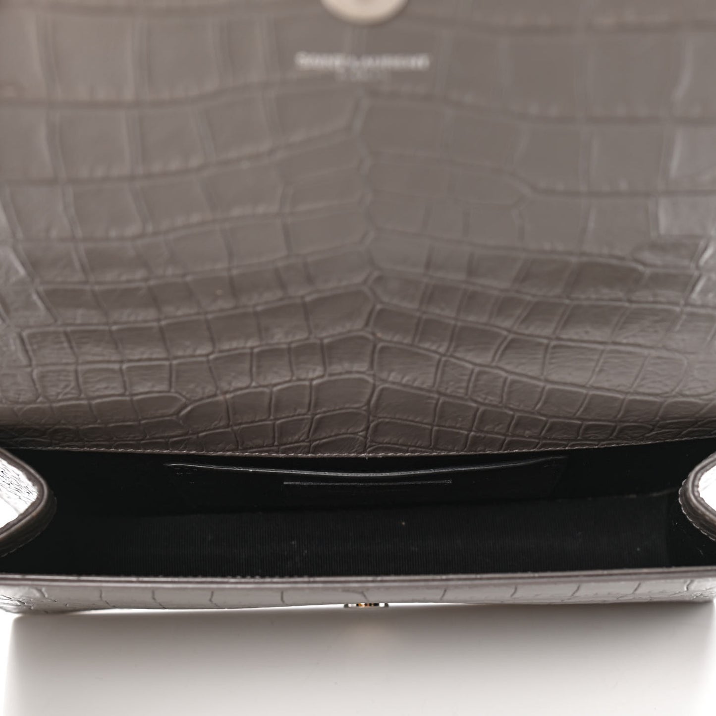 Crocodile Embossed Classic Kate Monogram Clutch Fog