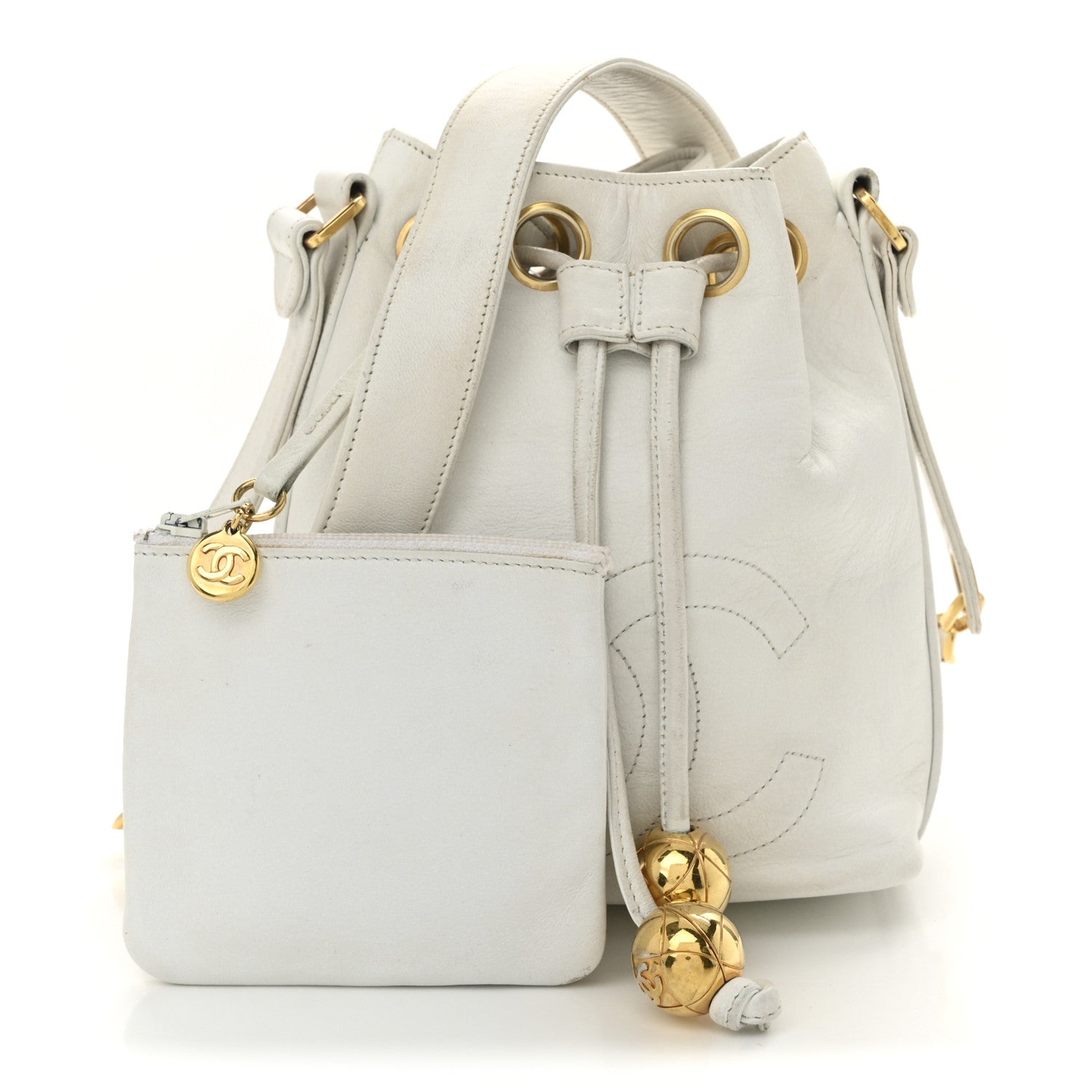 Chanel Lambskin CC Drawstring Bucket Bag White 3 of 17