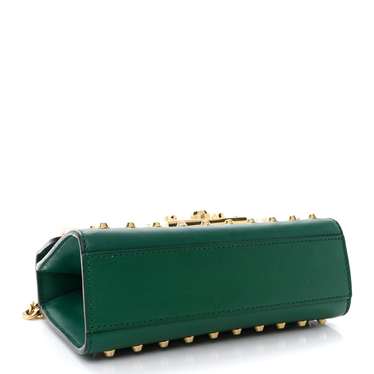 Calfskin Studded Small Padlock Shoulder Bag Emerald