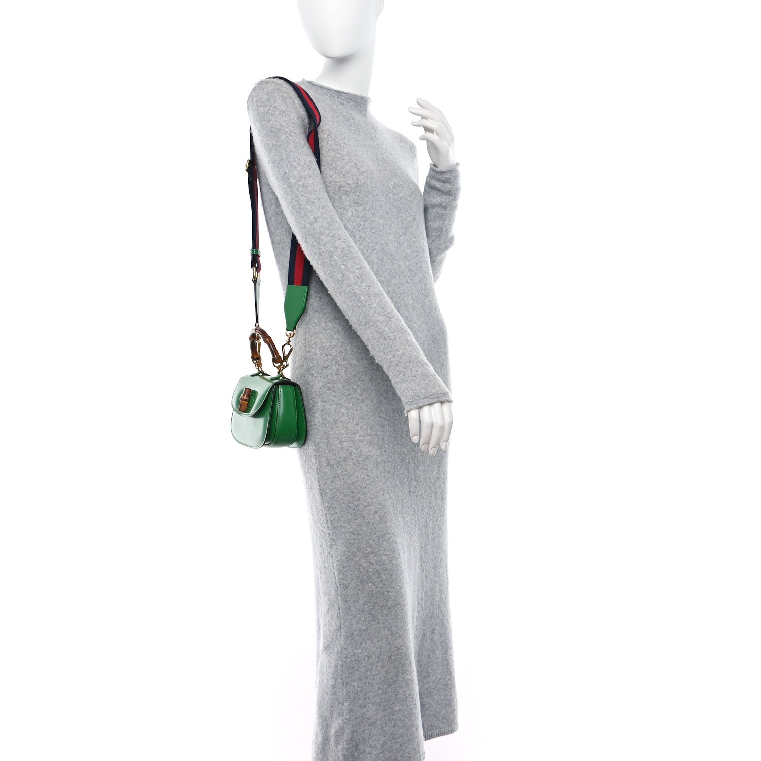 Gucci Boarded Dyana Lux Calfskin Mini Bamboo 1947 Top Handle Bag Spring Green 2 of 9