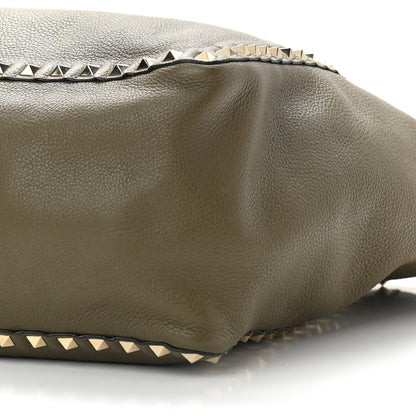 Valentino Garavani Grained Calfskin Medium Rockstud Reversible Tote Army Green Pink 15 of 16