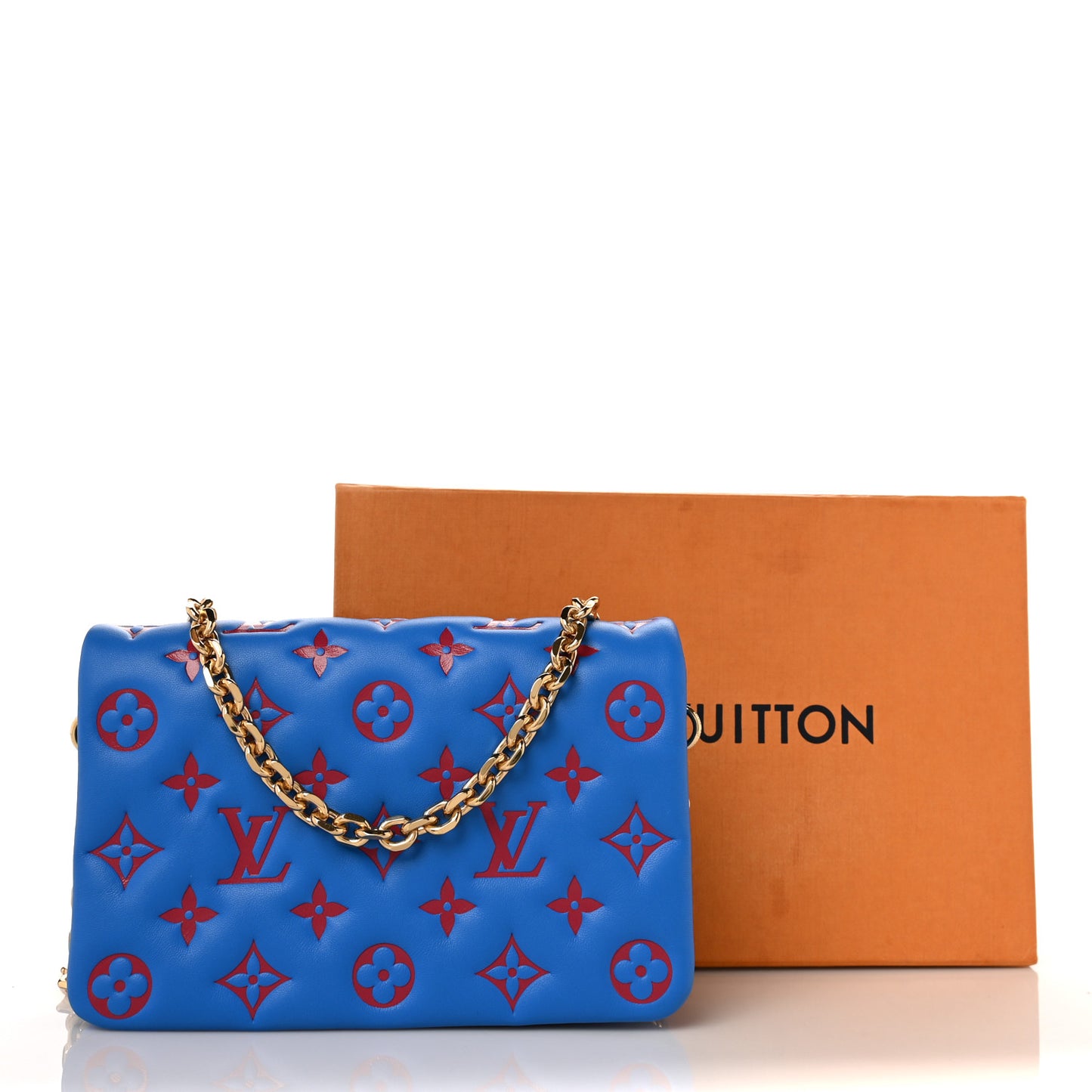 Lambskin Embossed Monogram Vuittamins Pochette Coussin Blue Red