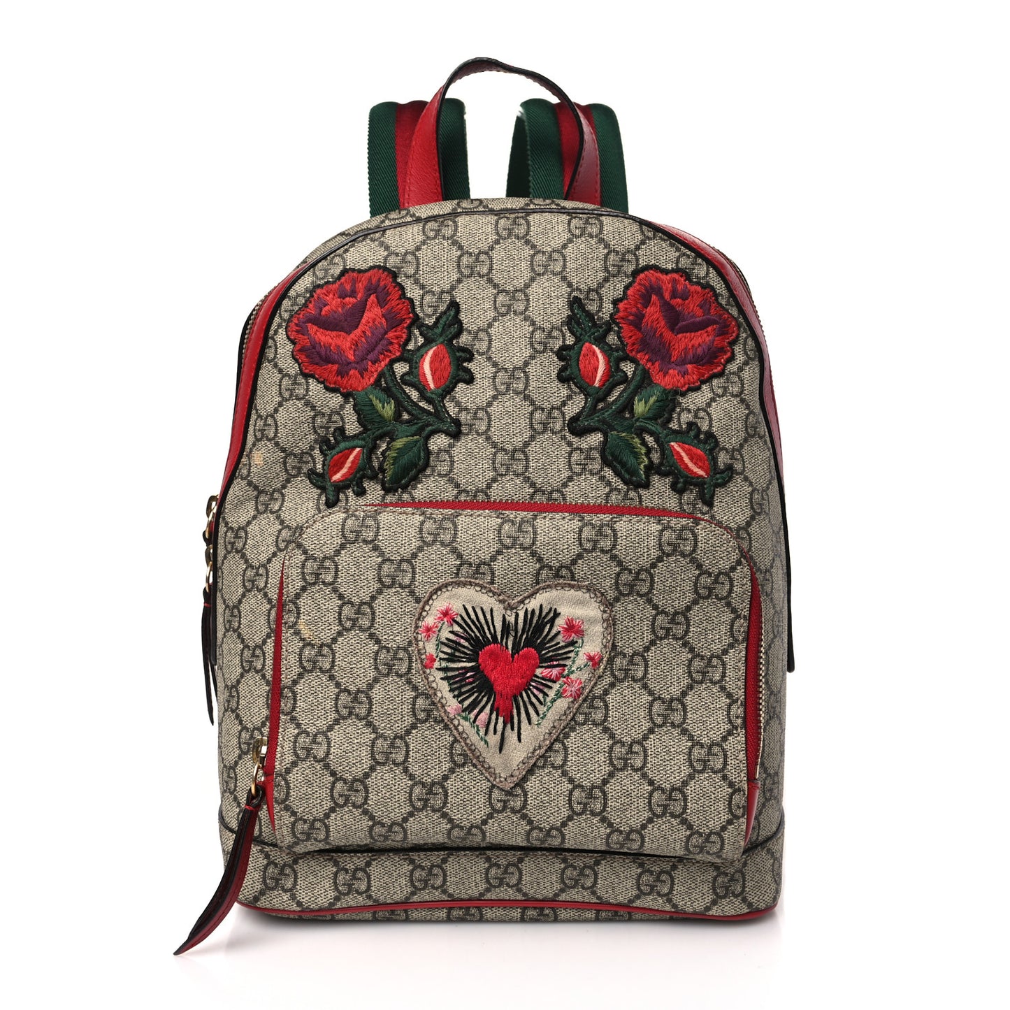 GG Supreme Monogram Web Kingsnake Heart Embroidered Small Day Backpack Red