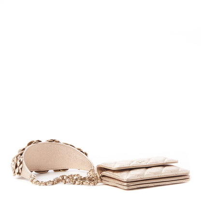 Chanel Metallic Lambskin Quilted Camellia Card Holder On Chain Gold 6 of 10