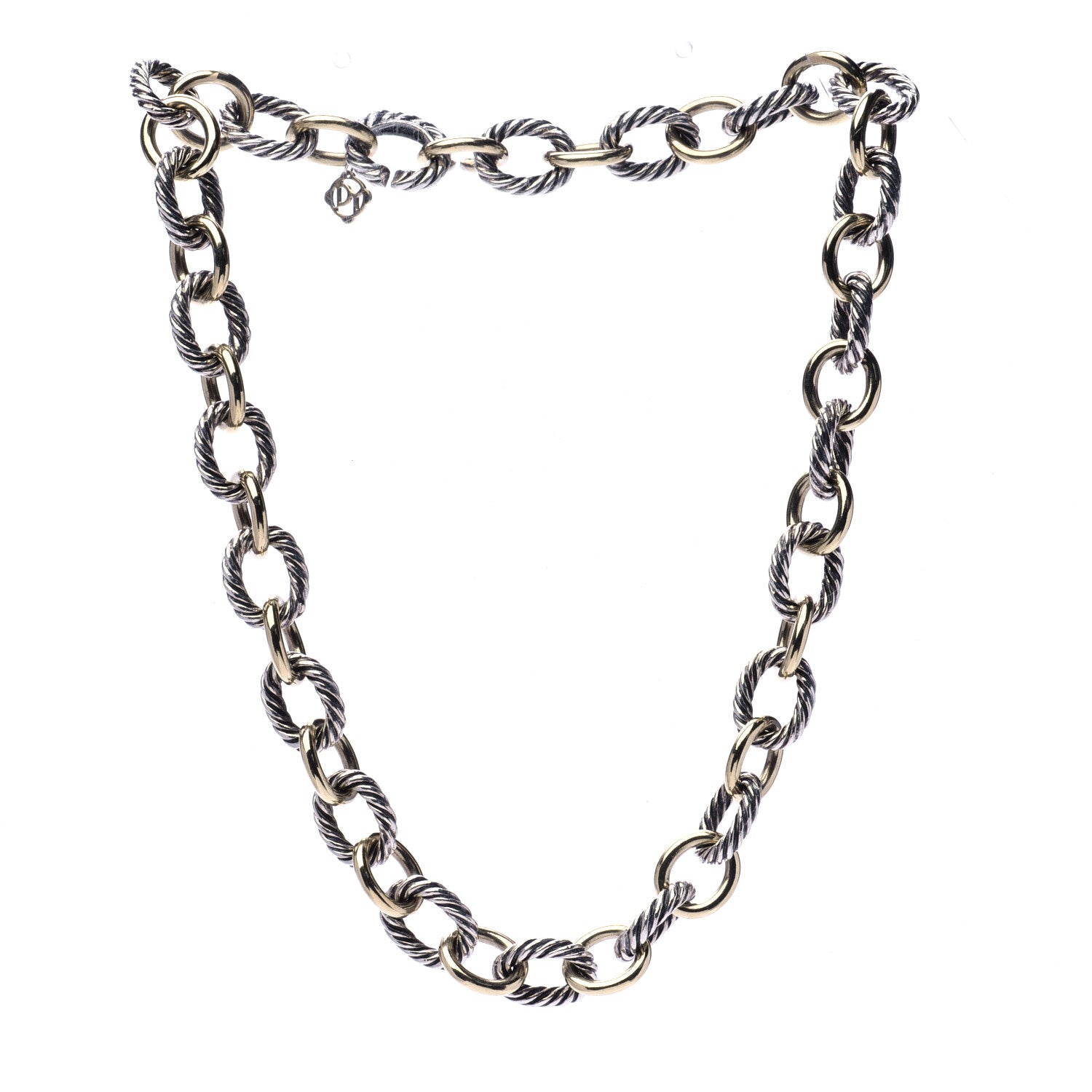 David Yurman Sterling Silver 18K Yellow Gold 10mm Medium Oval Link Necklace 3 of 5
