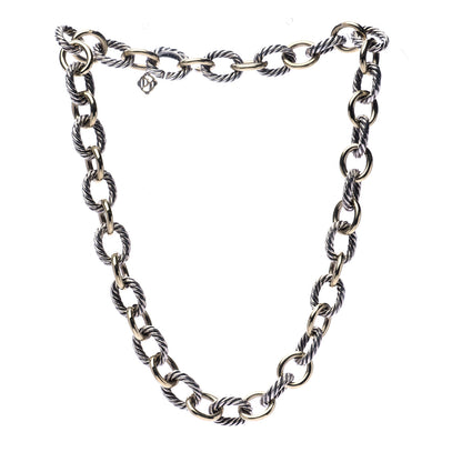 David Yurman Sterling Silver 18K Yellow Gold 10mm Medium Oval Link Necklace 3 of 5
