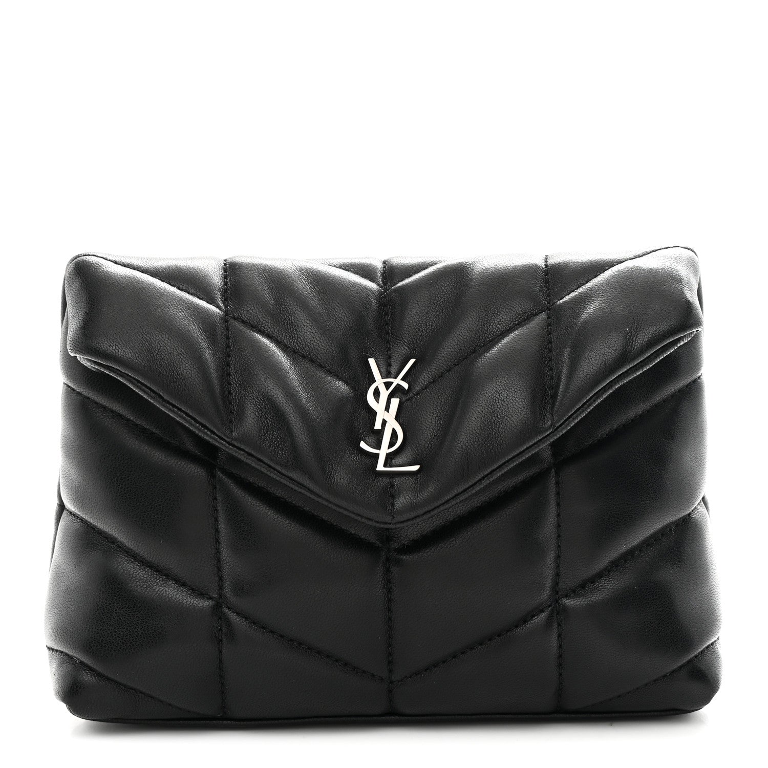 Saint Laurent Lambskin Monogram Loulou Puffer Pouch Clutch Black 1 of 8