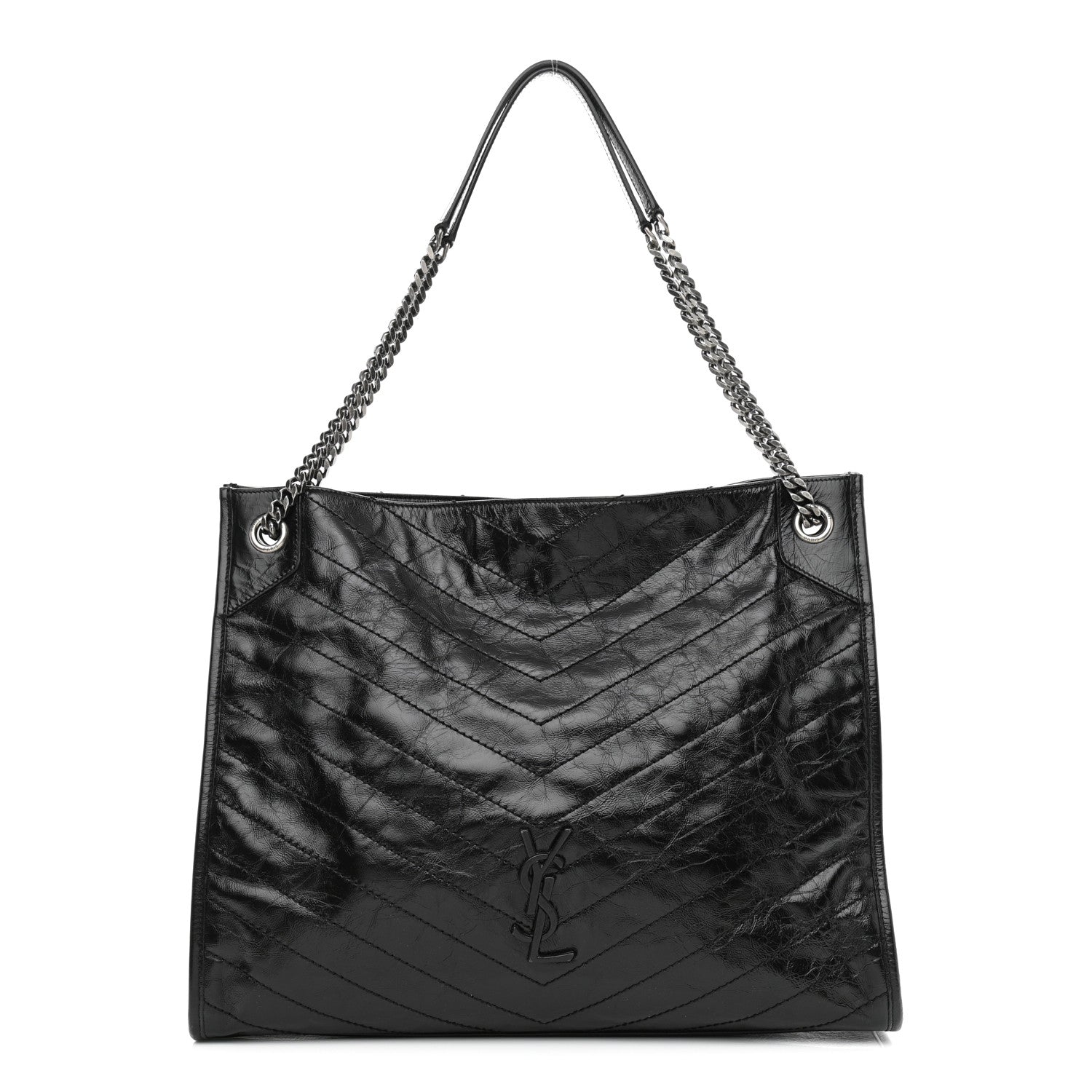 Saint Laurent Crinkled Calfskin Matelasse Monogram Medium Niki Shopper Tote Black 1 of 11