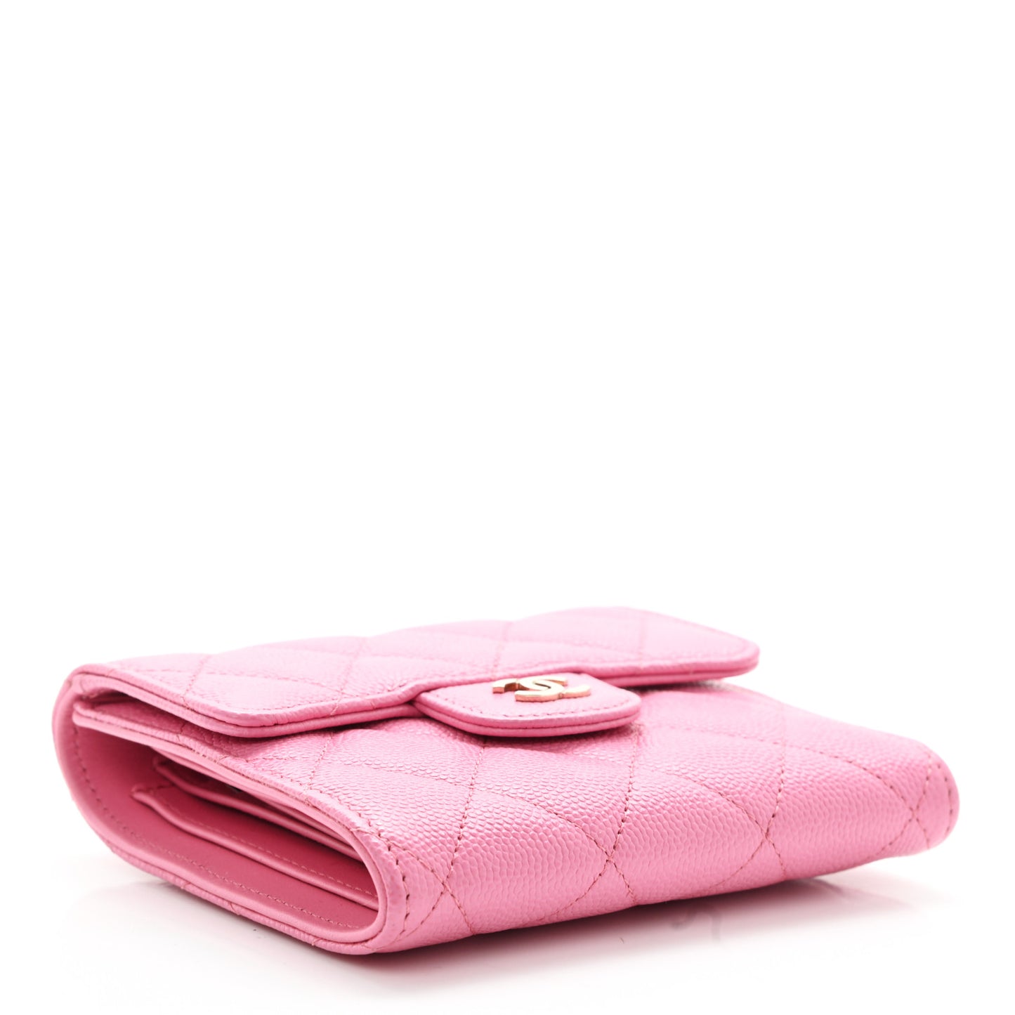 Caviar Quilted Compact Flap Wallet Pink
