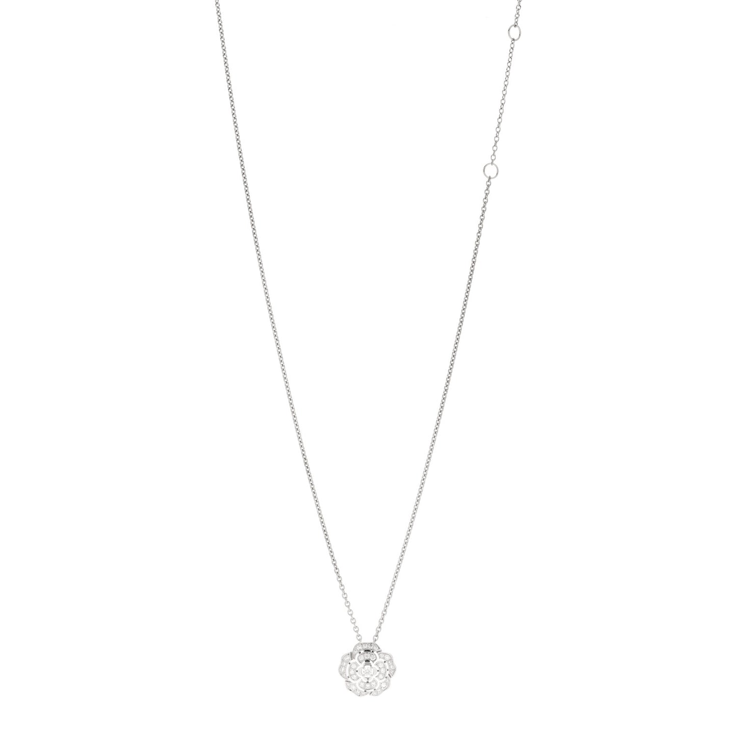18K White Gold Diamond Bouton de Camelia Pendant Necklace