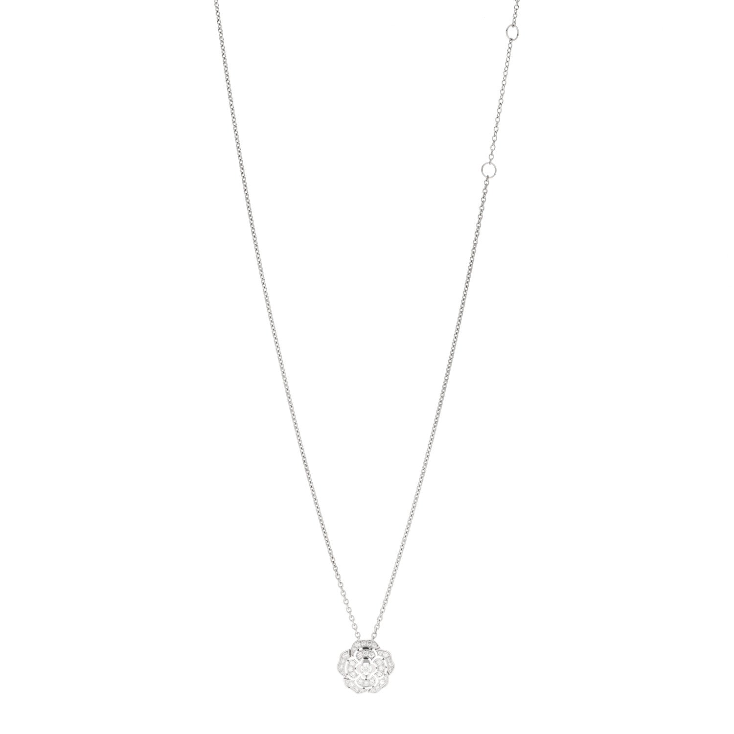 Chanel 18K White Gold Diamond Bouton de Camelia Pendant Necklace 1 of 5