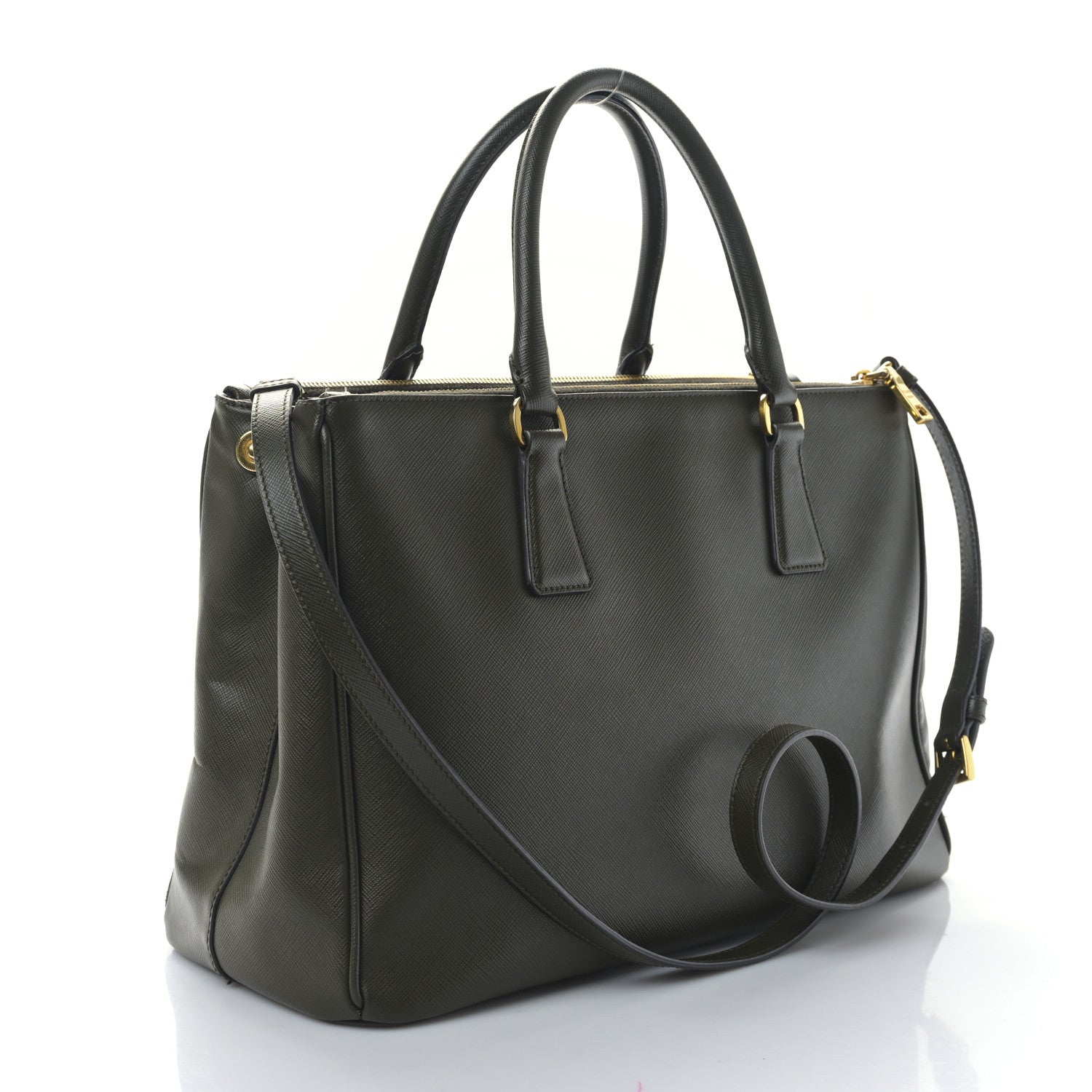 Prada Saffiano Lux Medium Galleria Double Zip Tote Militare 3 of 12