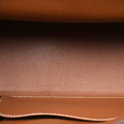Hermes Taurillon Clemence Shoulder Kelly 42 Gold 5 of 12