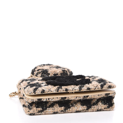 Chanel Tweed Shearling Quilted Wallet On Chain WOC and Coin Purse Beige Black 4 of 14