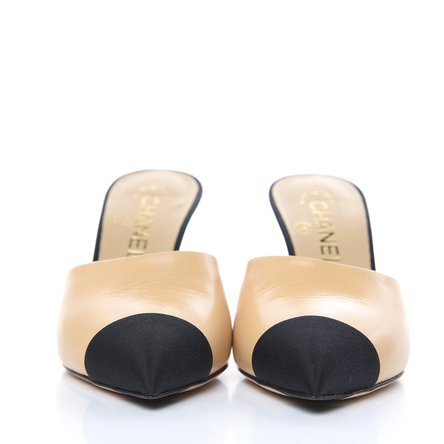 Goatskin Grosgrain Cap Toe Pearl Mule 36 Beige Black