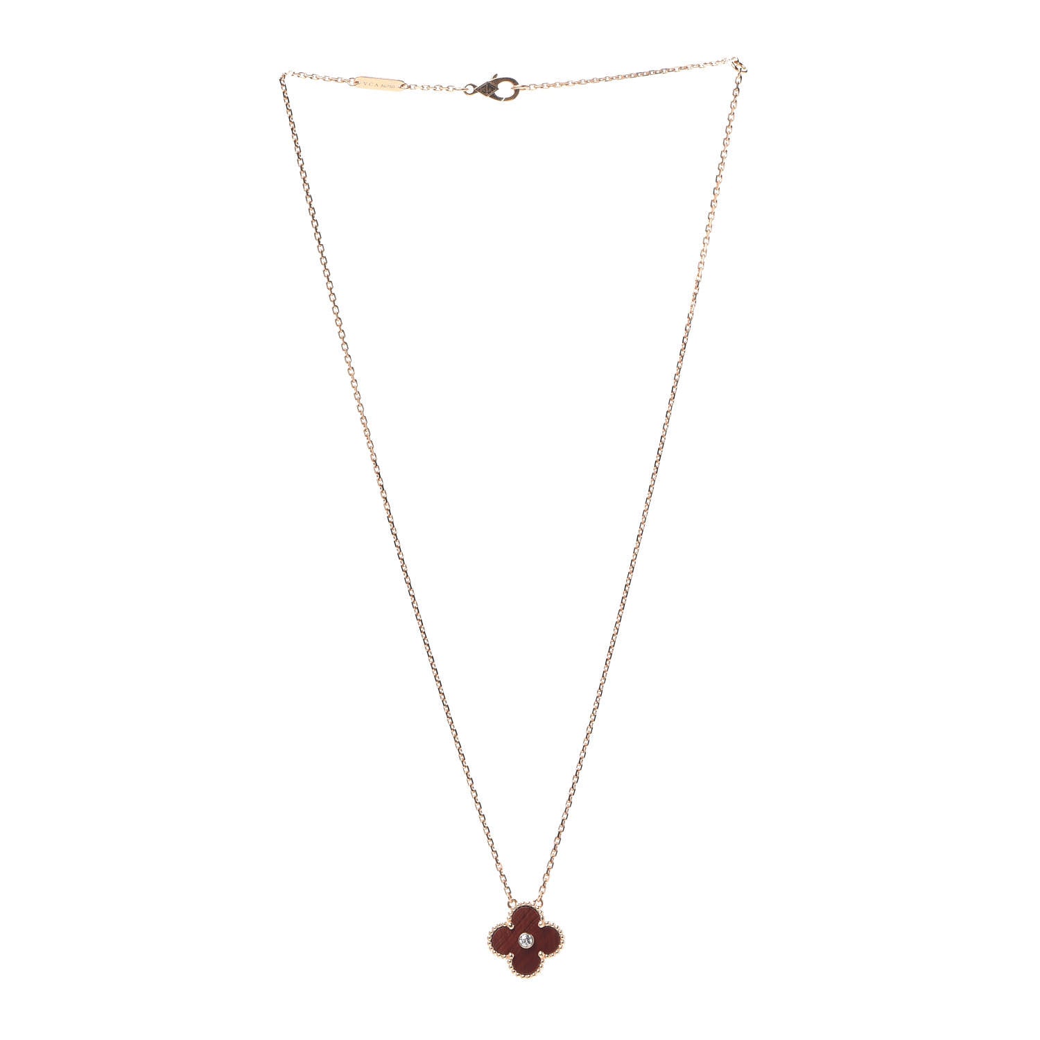 Van Cleef & Arpels 18K Rose Gold Diamond Bulls Eye Vintage Alhambra Pendant Necklace 3 of 8