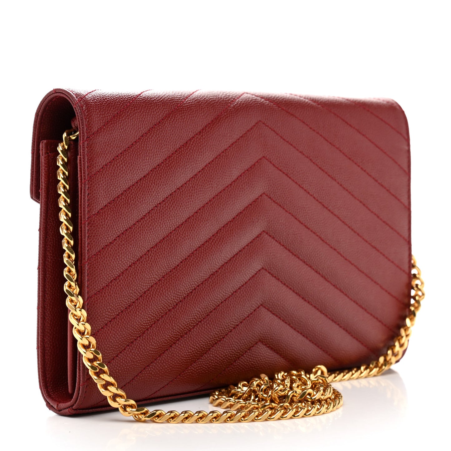 Grain De Poudre Matelasse Chevron Monogram Chain Wallet Opyum Red