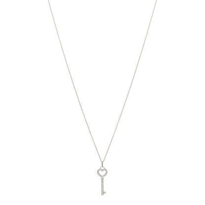 Tiffany Platinum 18K White Gold Diamond Mini Heart Key Pendant Necklace 1 of 3