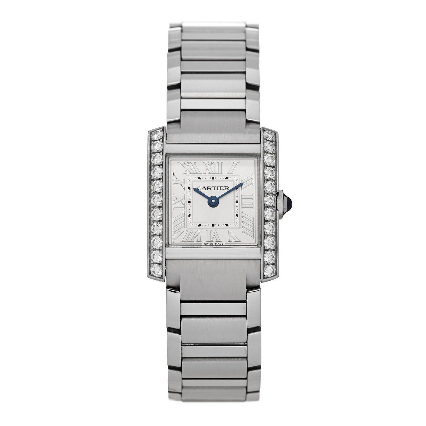 Stainless Steel Diamond Bezel 21mm Tank Francaise Quartz Watch Silver