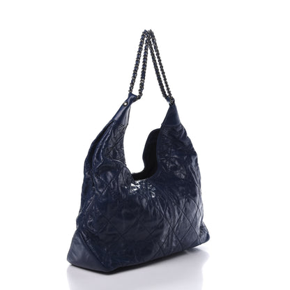 Chanel Aged Calfskin Quilted Coco Supple Hobo Blue 3 of 10