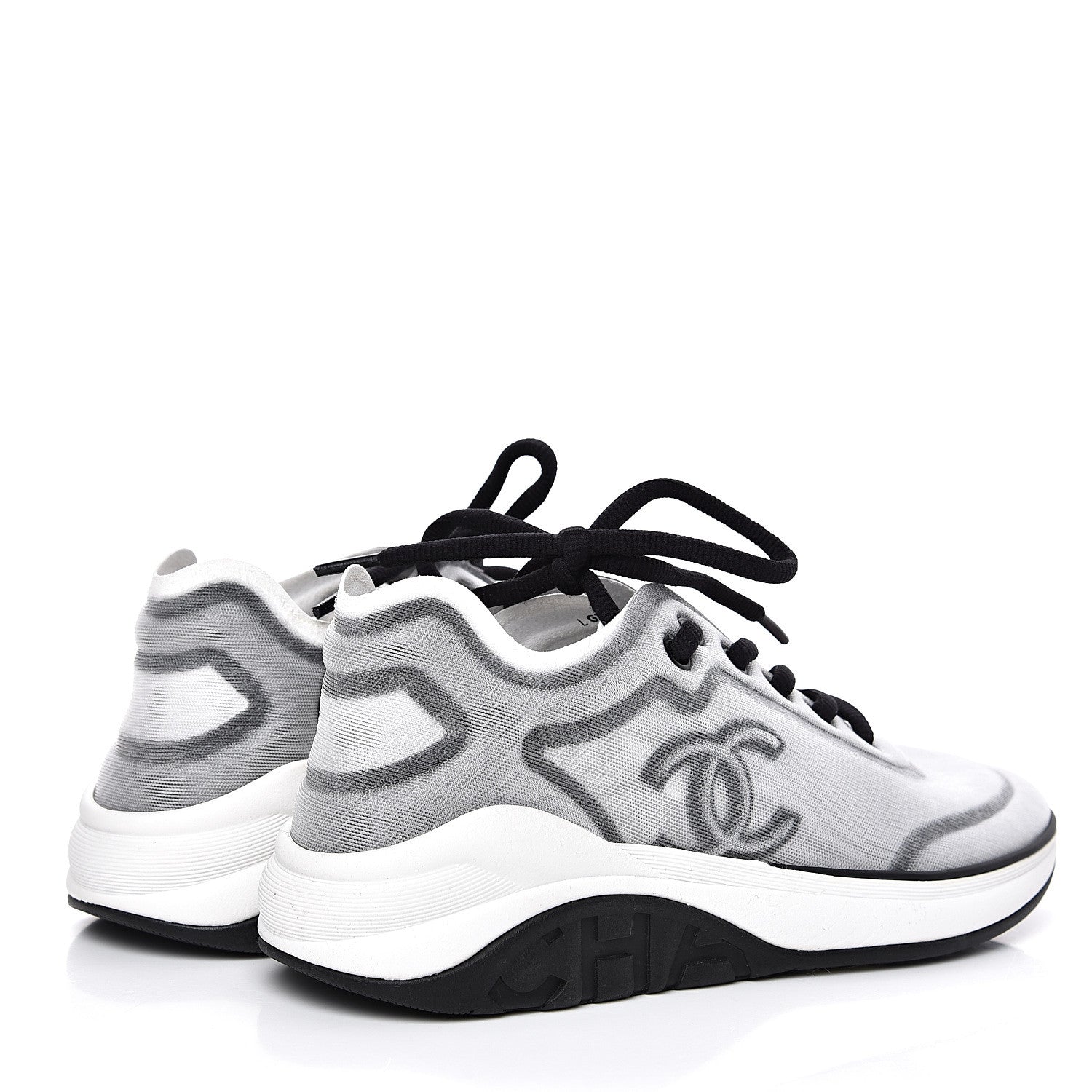Chanel Calfskin Mesh Lycra Womens Logo Sneakers 36.5 White Black 3 of 7
