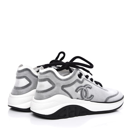 Chanel Calfskin Mesh Lycra Womens Logo Sneakers 36.5 White Black 3 of 7