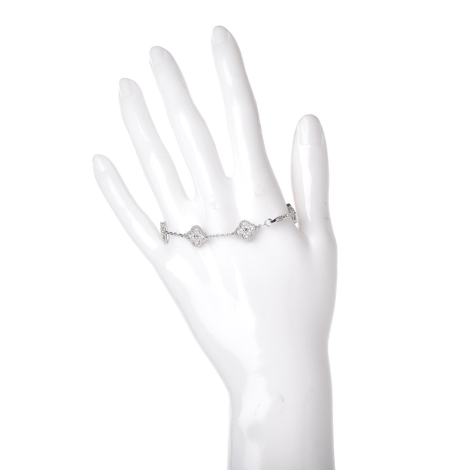 Van Cleef & Arpels 18K White Gold Diamond 6 Motifs Sweet Alhambra Bracelet 2 of 7