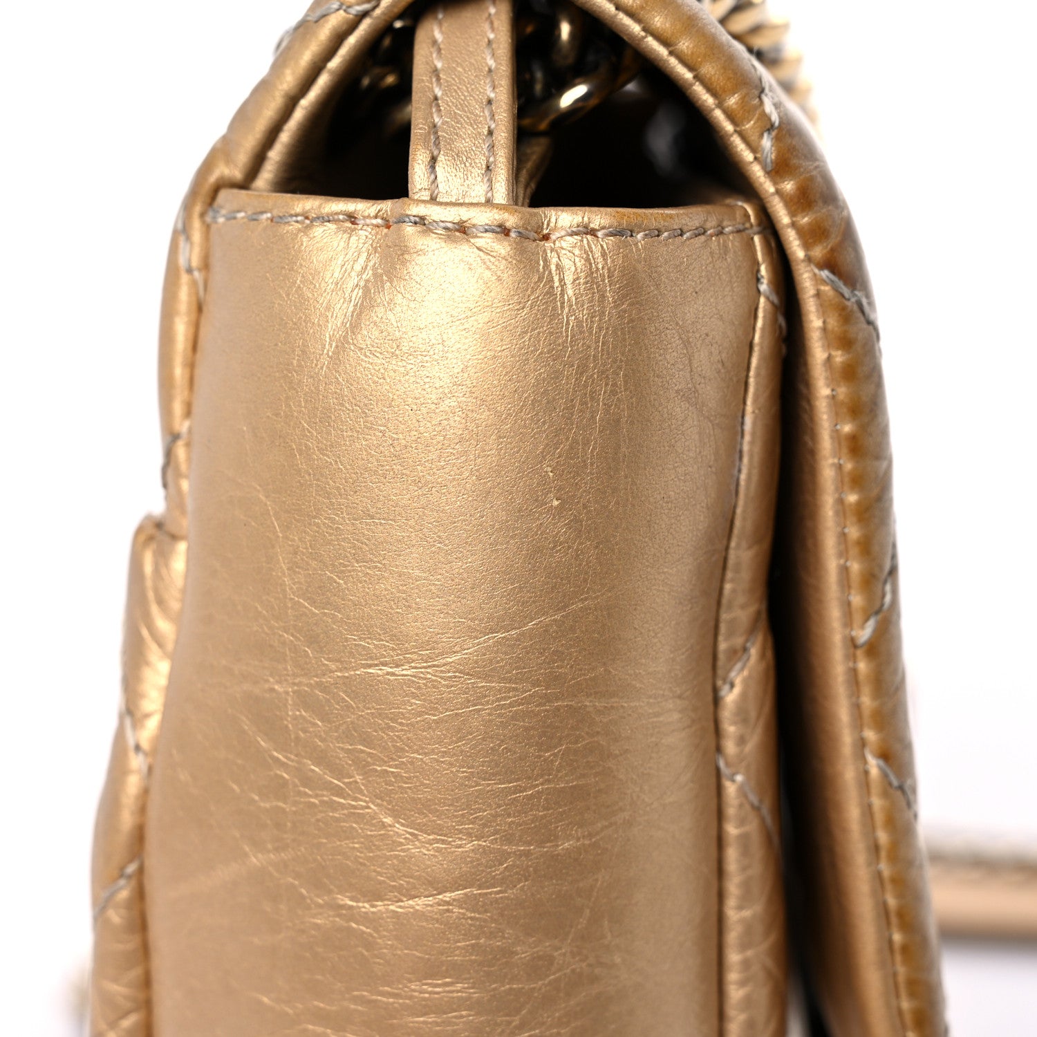 Chanel Metallic Aged Calfskin Quilted CC Square Flap Light Gold 32 of 33