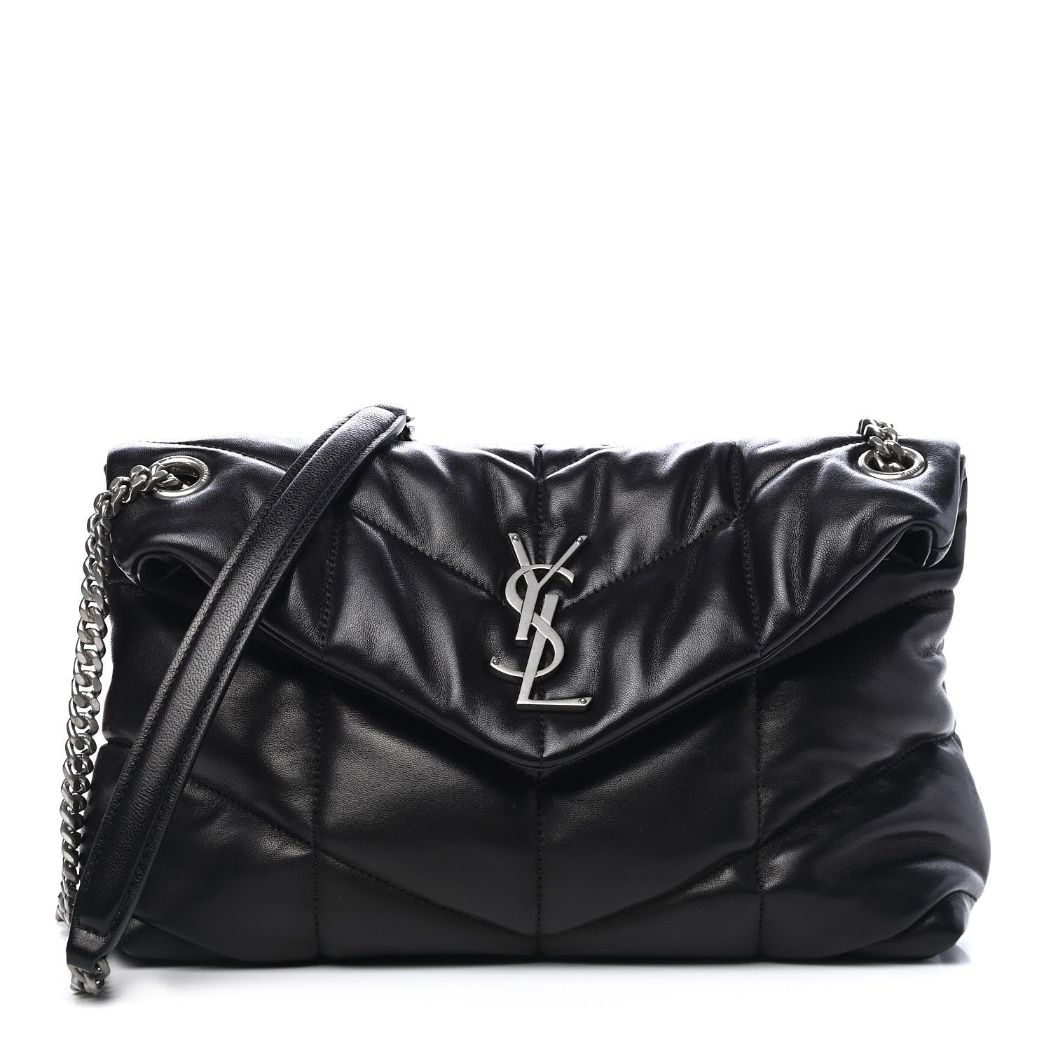 Saint Laurent Lambskin Quilted Small Loulou Puffer Monogram Chain Satchel Black 1 of 9