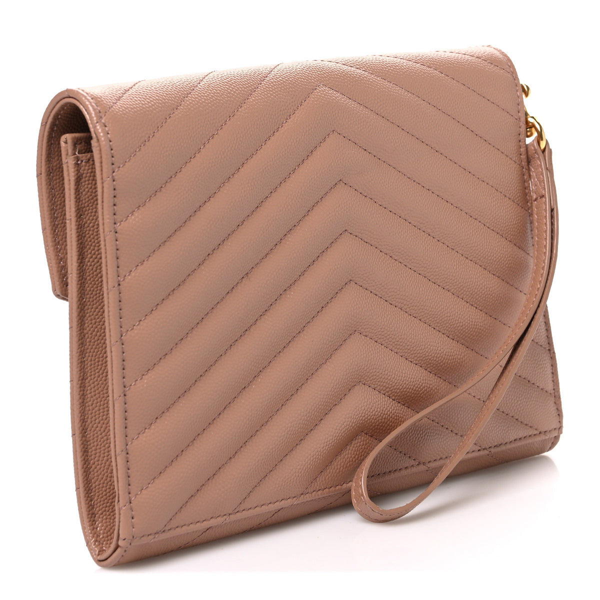 Grain De Poudre Matelasse Chevron Monogram Cassandre Flap Pouch  Vintage Peach