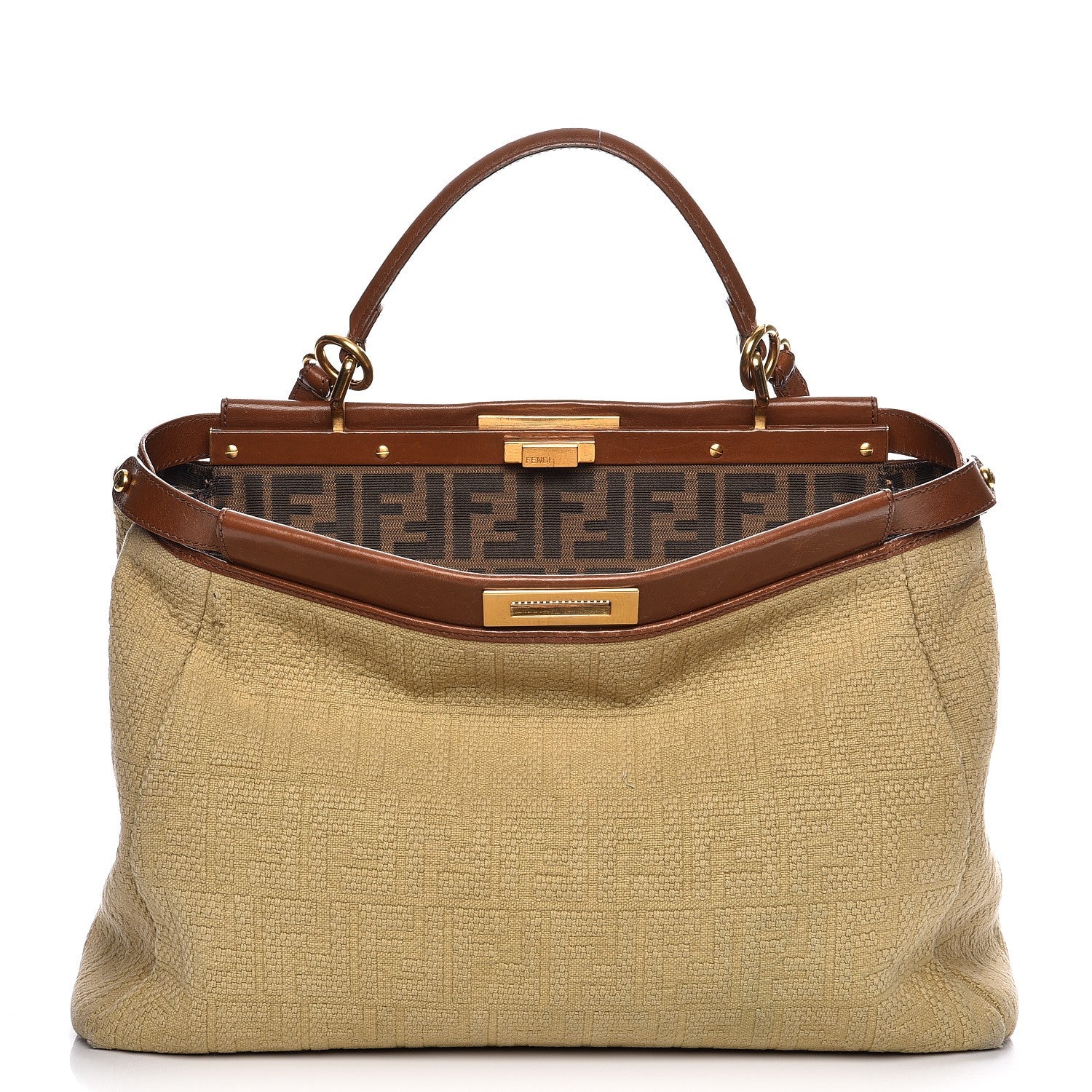 Fendi Corda Zucca Large Peekaboo Iconic Satchel Cognac 1 of 19