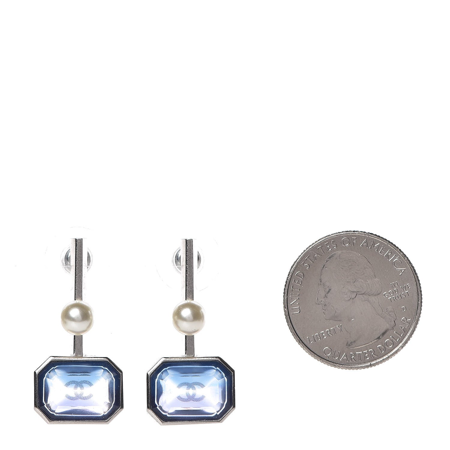 Chanel Resin Pearl Drop Earrings Blue 2 of 5