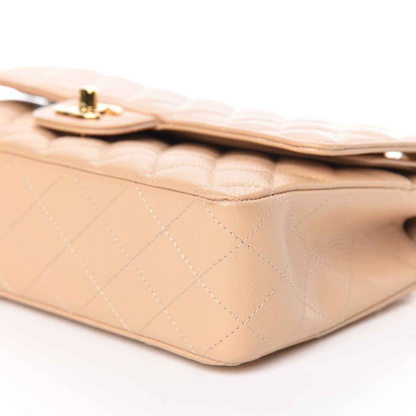 Caviar Quilted Medium Double Flap Beige Clair