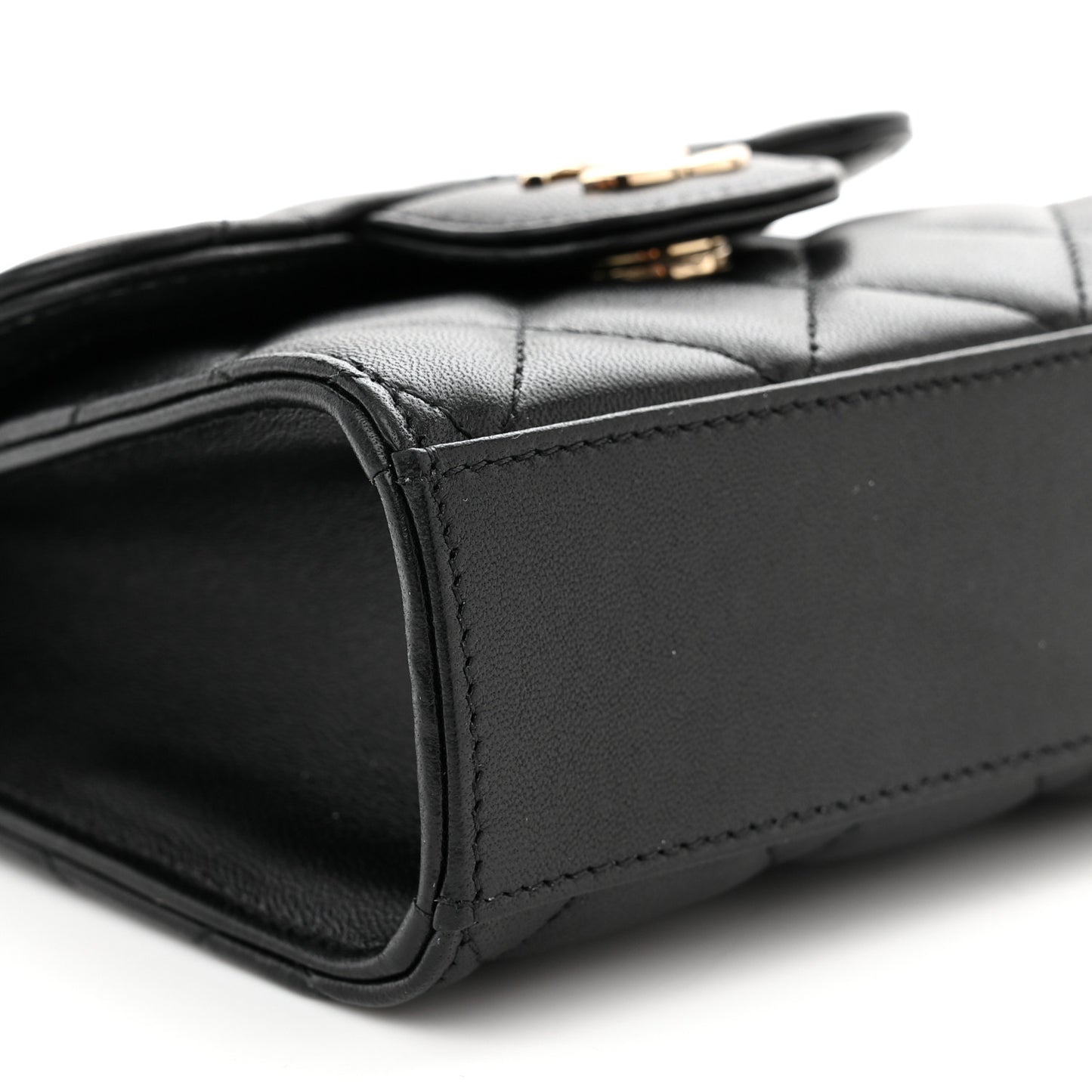 Lambskin Quilted Top Handle Flap Clutch With Chain Black
