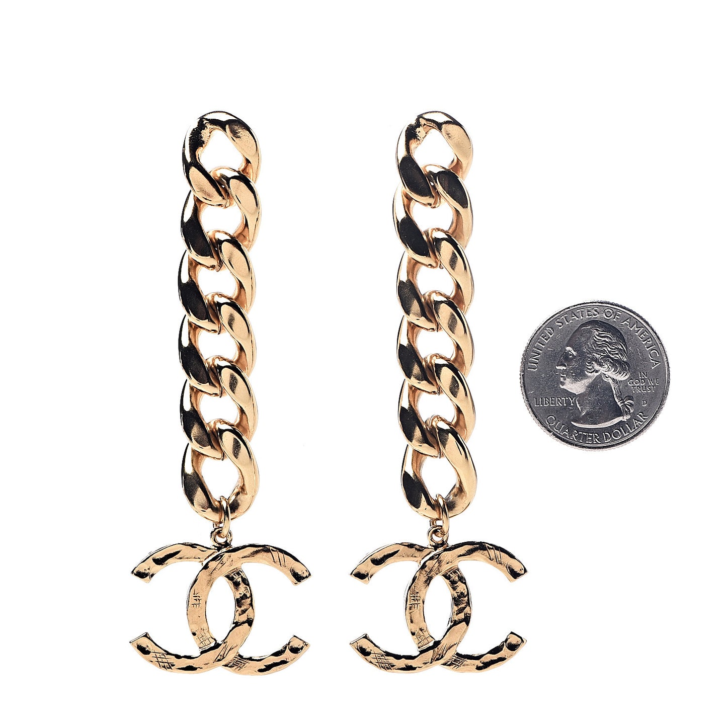 Metal CC Pick Drop Earrings Gold
