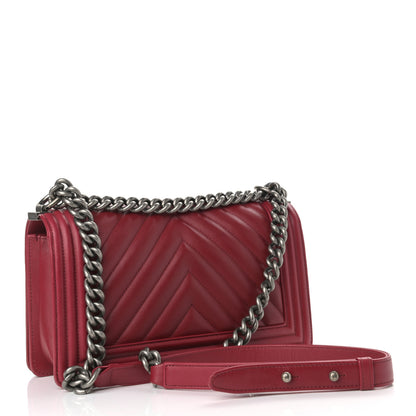 Chanel Calfskin Chevron Quilted Medium Boy Flap Red 2 of 15
