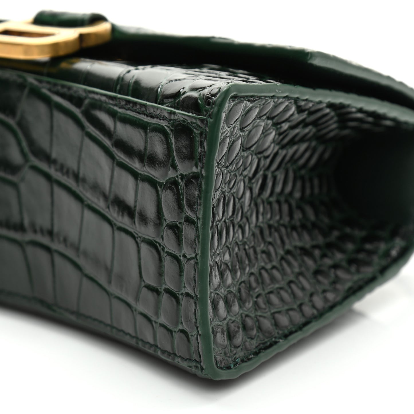 Shiny Calfskin Crocodile Embossed Hourglass Top Handle Bag XS Forest Green