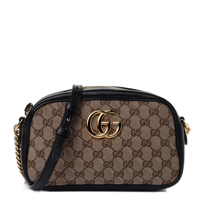 Gucci Monogram Matelasse Diagonal Small GG Marmont Chain Shoulder Bag Beige Black 1 of 4