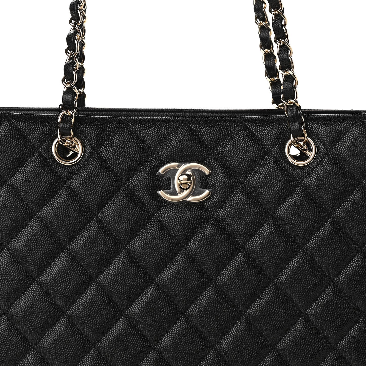 Caviar Quilted Large Shopping Tote Black