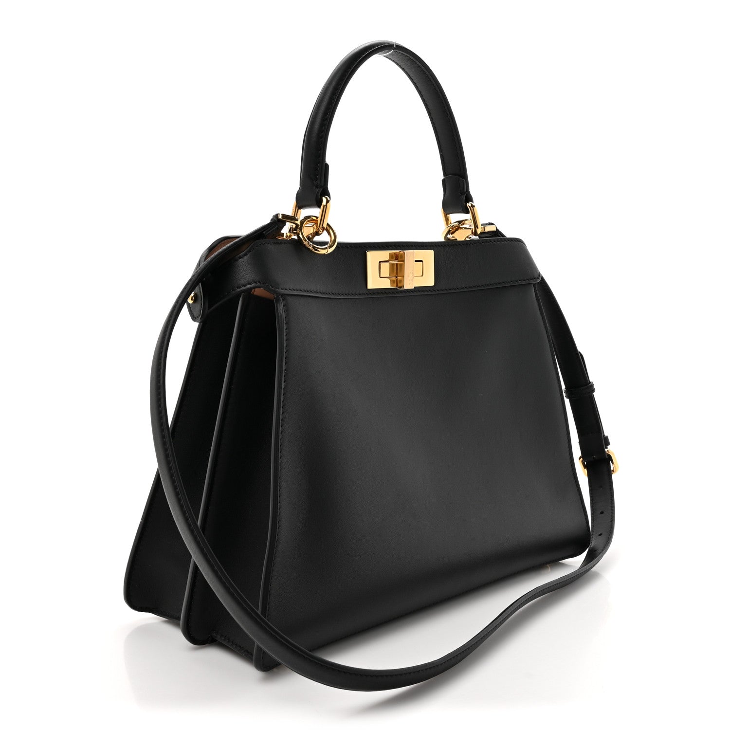 Fendi Vitello Seta Shiny Nappa Medium Peekaboo I SEE U Satchel Black Light Rose 3 of 12