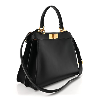 Fendi Vitello Seta Shiny Nappa Medium Peekaboo I SEE U Satchel Black Light Rose 3 of 12