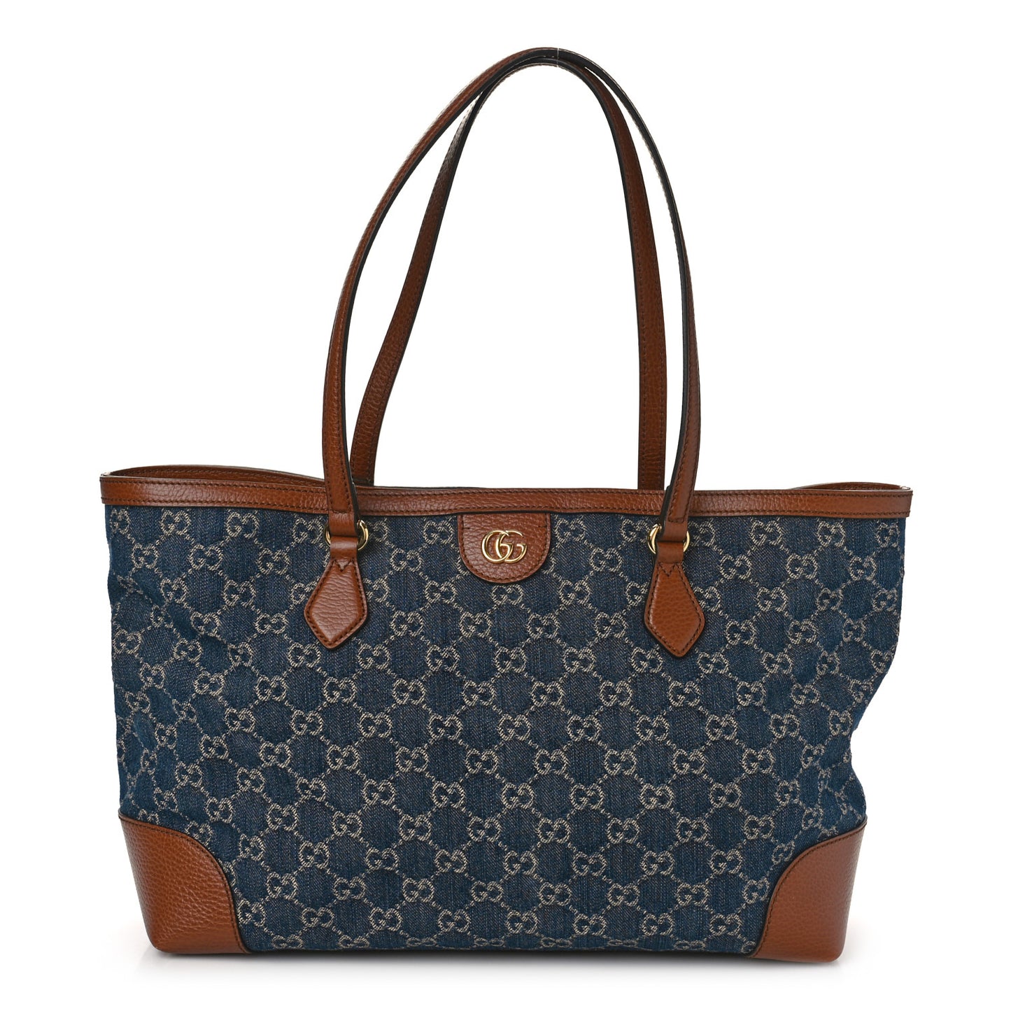 New Denim GG Monogram Medium Ophidia Shopping Tote Blue Tea Cuir