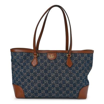 Gucci New Denim GG Monogram Medium Ophidia Shopping Tote Blue Tea Cuir 1 of 9