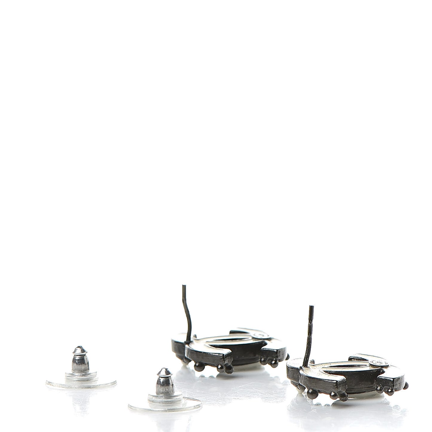Ruthenium Enamel CC Earrings White Black